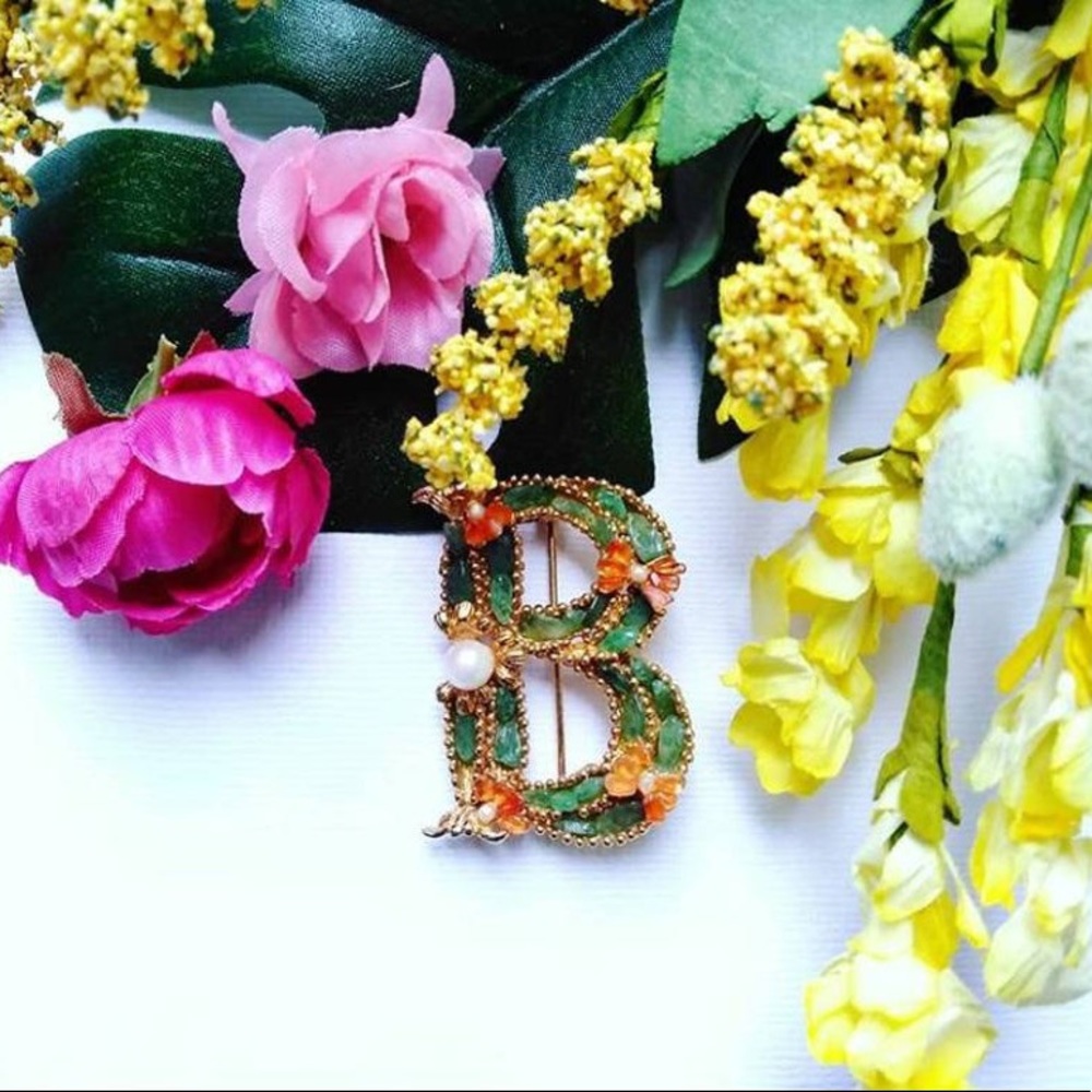 1960’s Signed Swaboda “B” Monogram Gemstone Brooch